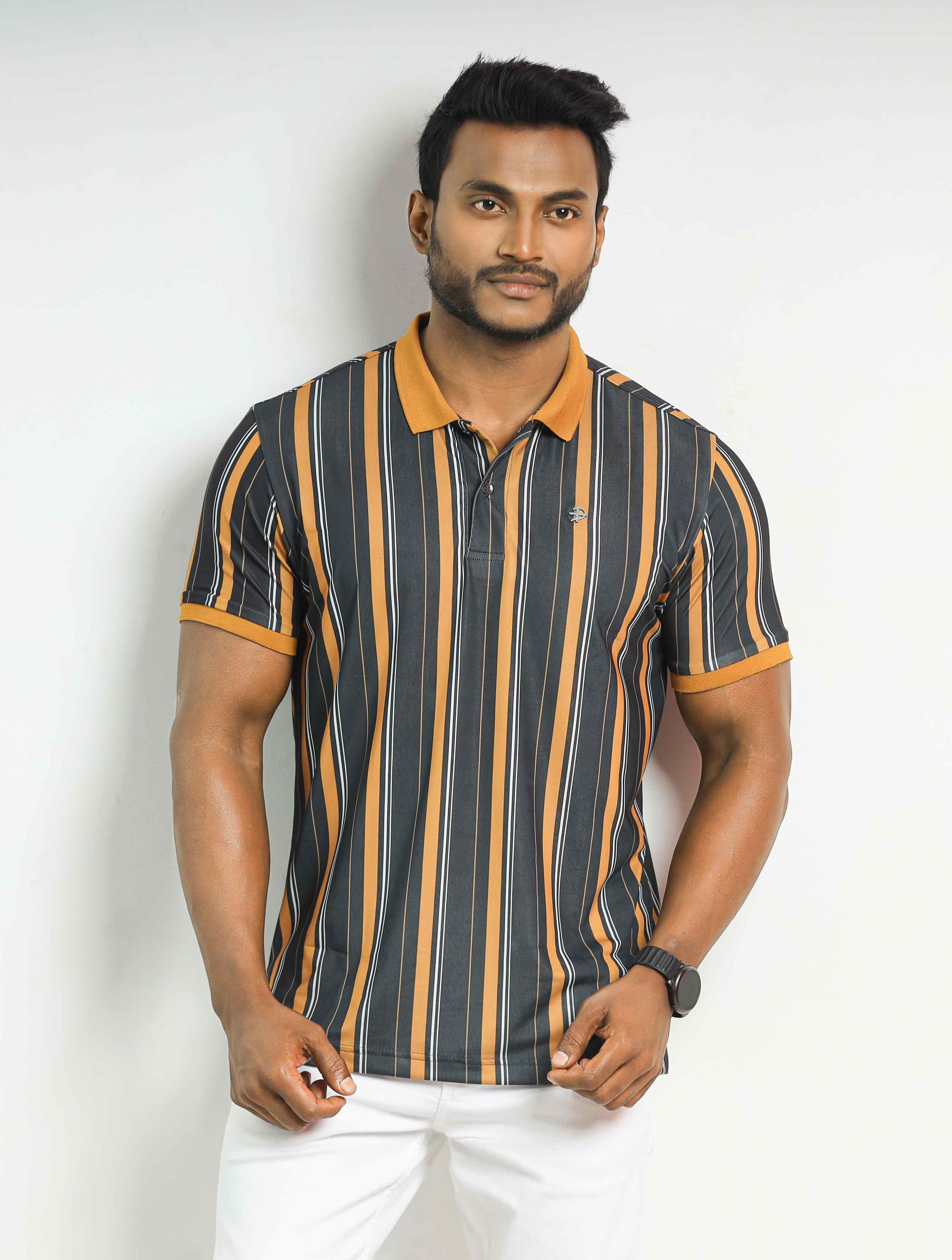 Digital Vertical Strip Printed Polo Shirt For Men