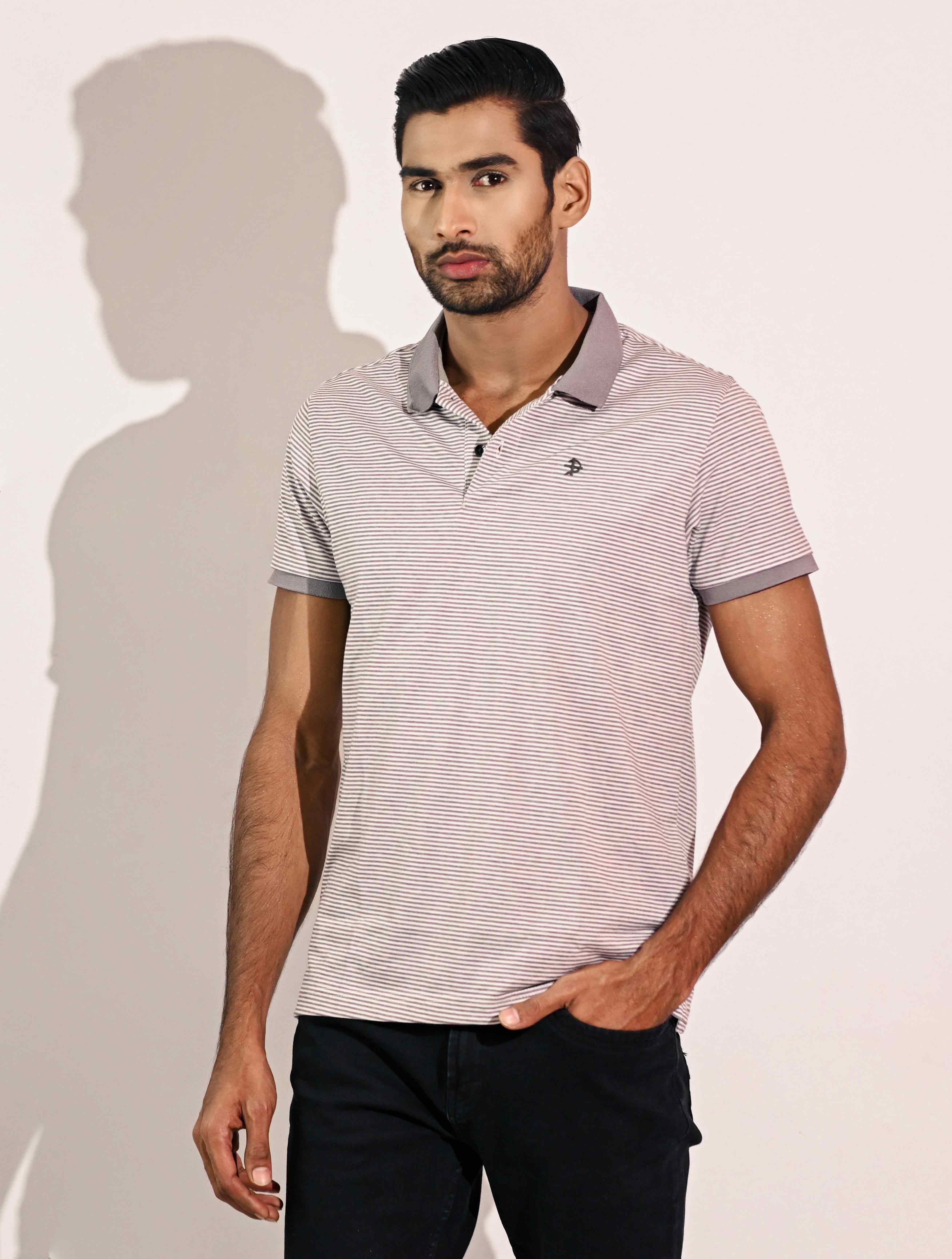 Horizontal Striped Polo Shirt For Men