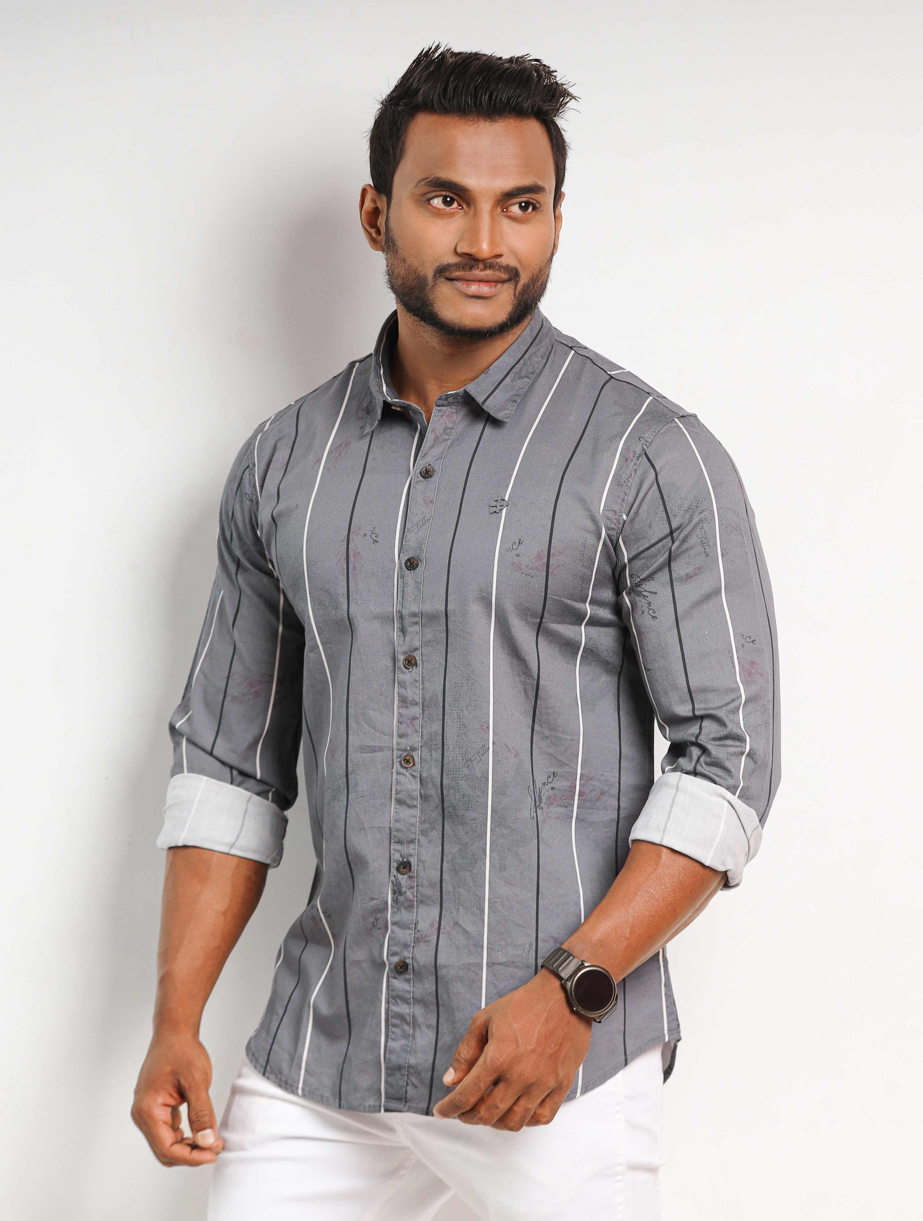 Vertical Striped Full Sleeve Shirt For Men