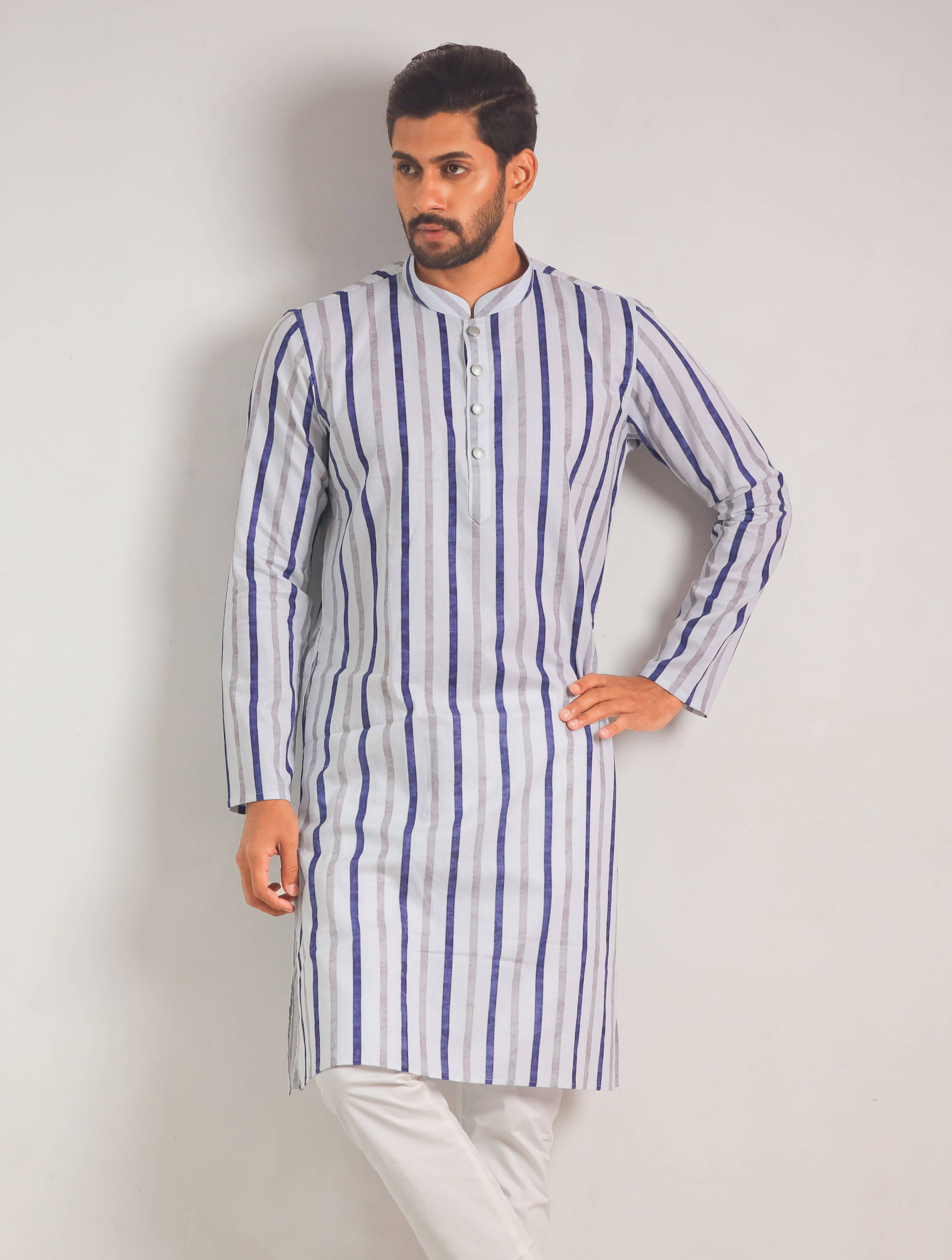 Vertical Striped Cotton Eid Panjabi For Men