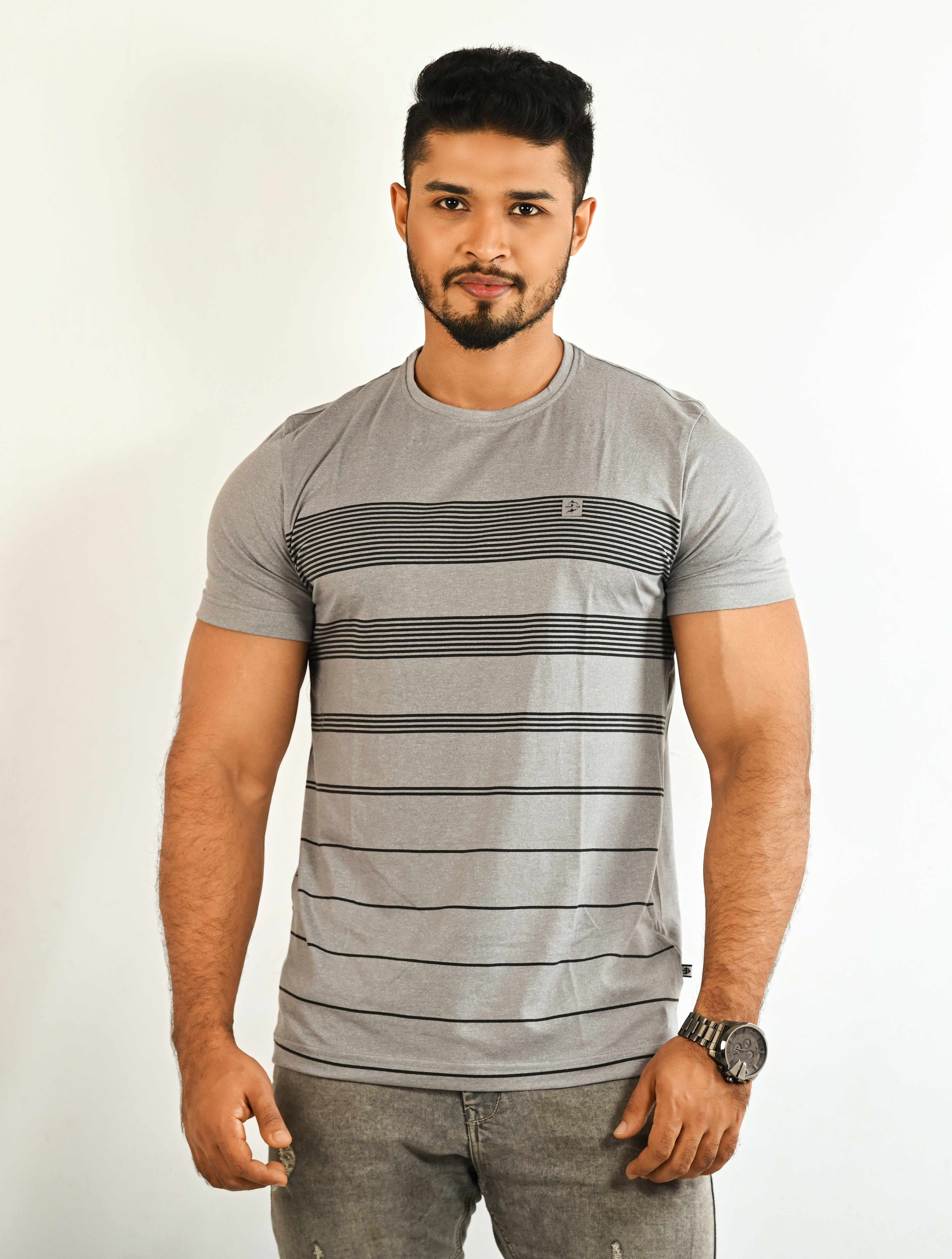 Horizontal Striped Round Neck T- Shirt For Men