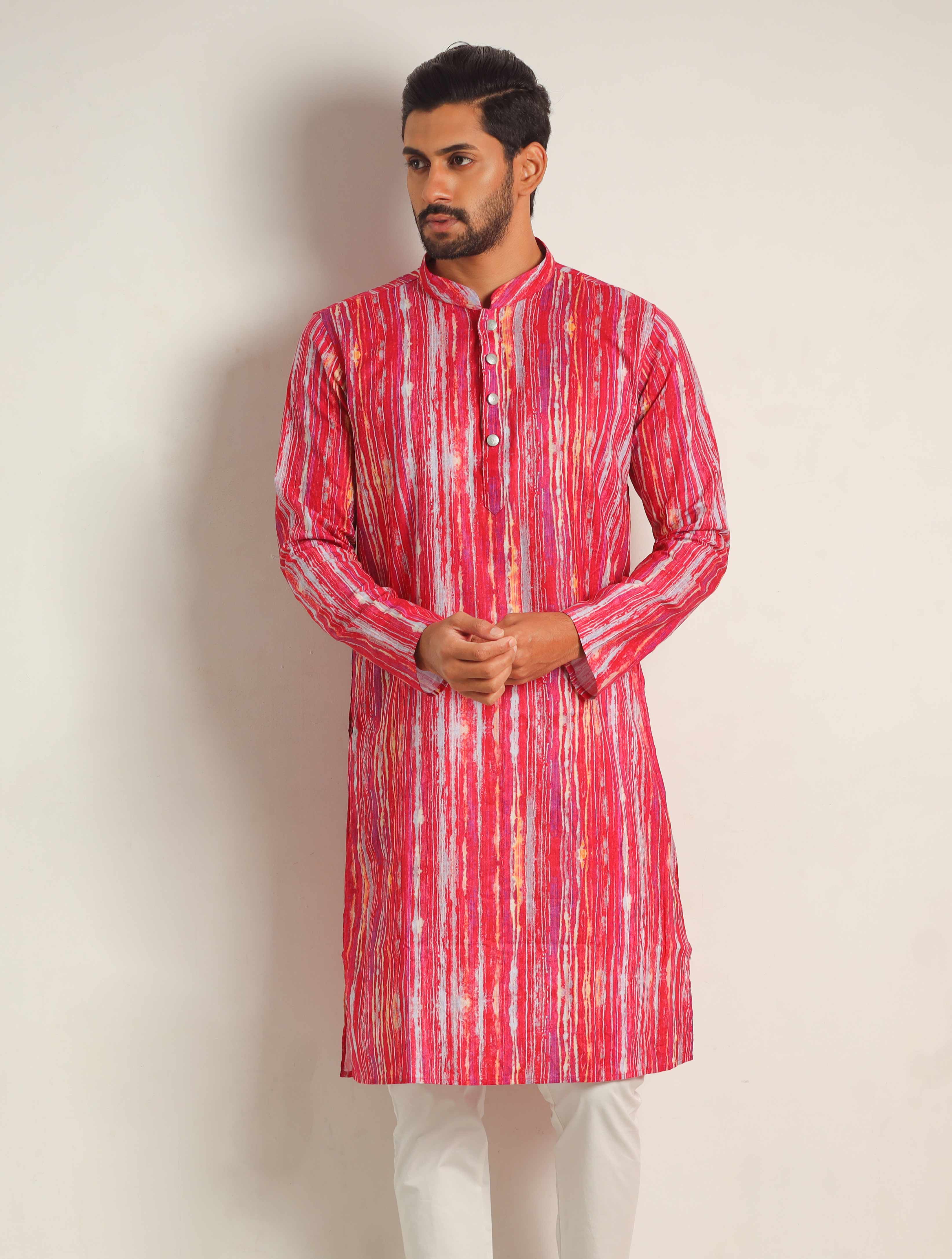 Vertical Striped Cotton Eid Panjabi For Men